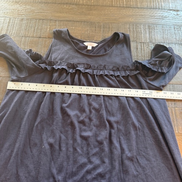 LC Lauren Conrad Ruffle Cold-Shoulder Dress Navy Blue XL Off Shoulder Knee Offic - Picture 3 of 11